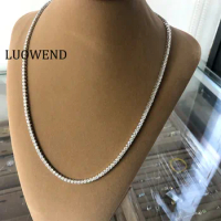 LUOWEND 18K Solid White Gold Necklace Fashion Moissanite Tennis Women Engagement Necklace Luxury Party Jewelry