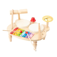 1Set Drum Set For Kids Musical Toys Kids Musical Instruments Sensory Toys Kids Drum Percussion Instruments Set Wood Color