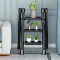 2/3 Steps Ladder Multipurpose Foldable Compact Stairs Platforms Metal Quick Step Stools Mini Black Small