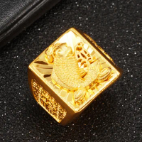 Pure Gold Ring Hard Sand Gold 999 Gold Plated Koi Men's Opening Finger Ring for Men Party Jewelry Adjustable Accessories Gifts