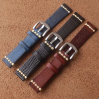 Watchband Smooth Handmade Cow Leather Watch Strap Black Blue Vintage Watches Band 20mm 22mm 24mm For Panerai Citizen Casio SEIKO