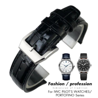 20mm 21mm 22mm Genuine Leather Watchband for IWC PILOT'S Watches PORTUGIESER PORTOFINO Black Blue Cowhide Watch Strap