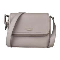 【KATE SPADE】KATE SPADE RUN AROUND金字LOGO荔枝紋牛皮磁釦式翻蓋斜背包(大/灰褐)