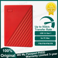 Original NEW My Passport Western Digital WD 2TB External HDD USB 3.2 Gen 1 Hard Disk 1TB Mobile Storage Drive 4TB 5TB for PC/Mac