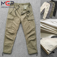 Cargo-pants men's functional slim fit casual pants solid color versatile multi-pocket elastic multifunctional jeans
