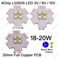 10pcs 3V / 6V / 12V 4Chip 4LEDs 18W LG3535 High Power Plant Grow LED Lighting Emitter Royal Blue 450nm on 20mm Copper PCB