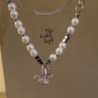 The Goats Dept - Amy WineHouse Butterfly Pink Necklace / tgd965 kalung model kupu  kupu mariposa hat