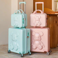 14"18 Inch 2 Piece Girl Travel PC Suitcase Sets On Wheels Trolley Luggage Check-in Case Cosmetic Bag Valise Voyage Free Shipping