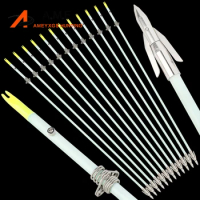 6/12pcs Bowfishing Arrow OD 8mm Solid Fiberglass Carbon steel Arrowhead Hunting Fish Metal Fishings Slider for Archery Shooting