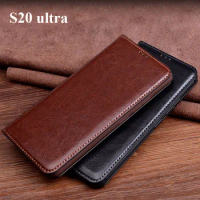 For Samsung Galaxy S20 Ultra G9880 Genuine Leather flip back case cover S 20 Ultra coque capas shell phone case S20Ultra