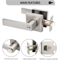 Probrico 10 Pack Square Door Lever Privacy Door Lock Handleset Keyless Lockset Door Knobs Storage Room Bathroom Set