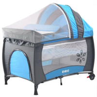 EMC 雙層安全嬰兒床(具遊戲功能)(平安藍)附贈尿布台遮光罩與蚊帳