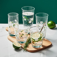 米立風物小雛菊錘紋玻璃杯日式玻璃杯家用ins風耐高溫牛奶杯果汁