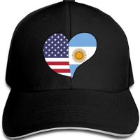 Women's and Men's Baseball Cap USA Argentina Flag Heart Cotton Dad Hat Adjustable Vintage Sports Fan Caps Black