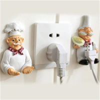 Cartoon Power Cord Storage Rack Chef Plug Hook Strong Adhesive Hook Creative Plug Finishing Bracket