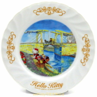 asdfkitty*KITTY收藏級古典陶瓷繪盤-河邊風情-2001年絕版商品-外盒泛黃-日本正版