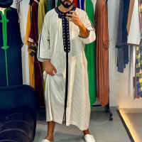 DSJTradition pakaian islam lelaki jubah Kaftan Muslim Man maghribi kasual panjang jubah arab Striped
