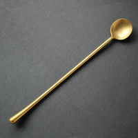 復古金色304不銹鋼長柄攪拌勺子 甜品勺咖啡勺攪拌棒金屬長勺