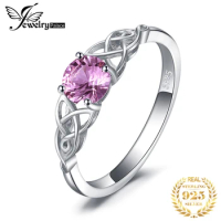 JewelryPalace Celtic Knot Created Pink Sapphire 925 Sterling Silver Ring for Women Promise Engagement Ring Fine Jewelry Gift