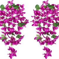 Artificial Faux Bougainvillea Plants Flowers for Outdoor Outside Spring Summer Decoration, 2PCS Fake Silk Fuchsia Trailing