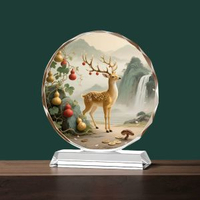 全城熱賣 - 五福臨門葫蘆水晶擺件客廳玄關電視櫃裝飾品鎮宅新房喬遷開業禮物麋鹿葫蘆【特大號】高32*30cm直徑水晶底座款