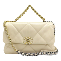 【二手名牌BRAND OFF】CHANEL 香奈兒 米色 菱格紋 羊皮 19 鍊帶 兩用包