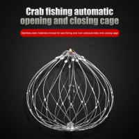 Fishing Crab Trap Net Automatic Open Closing Fish Baskets Steel Wire Collapsible Outdoor Fishing Accessories