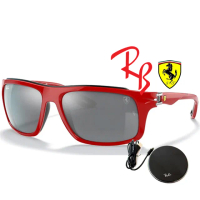 【RayBan 雷朋】法拉利聯名款 包覆設計太陽眼鏡 RB4364M F623/6G 紅框水銀鍍膜漸層灰鏡片 公司貨