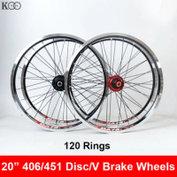 1 Pair 20" Folding Bike Wheel Set 406/451 Aluminum Alloy V/Disc Brake Wheel 5 Bearings 120 Rings BMX Wheel 7-11 Speed Customized