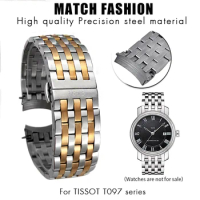 14mm 20mm Curved End Stainless Steel Watchband for Tissot T0971853 T097407 T097410A Solid Metal Watch Strap Golden Bracelets