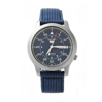 經典帆布SEIKO精工五號 品味都會藍色 自動上鍊機械錶 裱背鏤空 柒彩年代【NE989】附贈禮盒+提袋