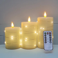 Flameless Candles,Paraffin LED Candles,Battery Candles With Remote, Real Wax 3PCS,Embedded Starlight String,Home Decor.
