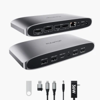 PULWTOP Displaylink Triple Display Universal Docking Station with 2 HDMI &amp; 2 DisplayPort for MacBook M1/M2/macOS/Windows,
