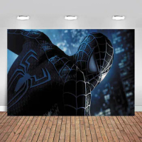 Spiderman Background for Birthday Party Backdrops of Black Vinyl Mavel Heros Decorations Kids Photogrsphic Stuio Prop Supplies