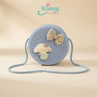 Yayang Tas Selempang Anak Rajut Bulat Motif Jamur Tas Fashion Anak Perempuan Estetik Blue
