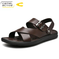 Camel Active 2019 New Men's Sandals British Fashion Genuine Leather Beach Shoes Mens Casual Massage Non-Slip Slippers Flats