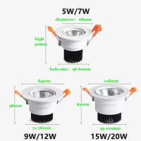 Recessed Dimmable LED Downlight Epistar Chip AC110-230V 5W 7W 9W 12W 15W 20W COB Ceiling Lamps Spot Lights For Home illumination