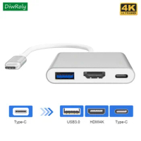 3 in 1 Type C To HDMI-compatible 1080P USB C Converter Hub for Huawei Usb 3.1 Thunderbolt 3 Type C Switch To HDMI-compatible