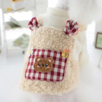 Easy to Put on Pet Outfit Cozy Winter Pet Clothes Bear Pattern Two-legged Design for Small Dogs Plaid Cotton Teddy for Dogs