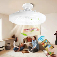 Smart Mute Ceiling Fan with Remote Control and Lighting LED Light Fan E27 Converter Base Ceiling Fan Bedroom Kitchen Bathroom