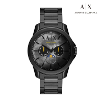 【A|X Armani Exchange 官方直營】Banks 煙霧月球漫步三眼月相手錶 黑色不鏽鋼鍊帶 44MM AX1738