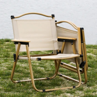 Camping Chair Outdoor Portable Tourist Chair 캠핑의자 Carbon Steel Wood Grain Folding Chair Beach Equipment Kermit Travel Fishing