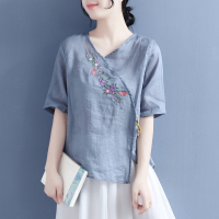 Hug Me Bear Shop  Blouse for Women Plus Size Short Sleeve Loose Embroidery Pullover Tops