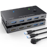 USB 3.0 KVM Switch HDMI-Compatible 2 Ports 8K 60Hz 4K 120Hz HDMI-Compatible 2.1 KVM Switch for 2 Computers 1 Monitor NEW