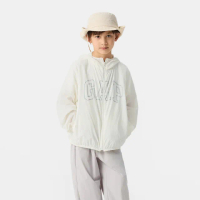 【GAP】兒童裝 Logo印花防曬連帽外套-白色(767132)