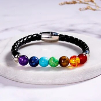 7 Chakra Stone Bracelets for Women Men Buddha Bless Healing Balance Beads Reiki Buddha Prayer Leather Rope Bracelet Jewelry Gift