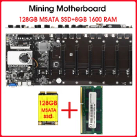 BTC-T37 Mining Motherboard 8 GPU Bitcoin Crypto Etherum Mining with 128GB MSATA SSD DDR3 8GB 1600MHZ RAM SET