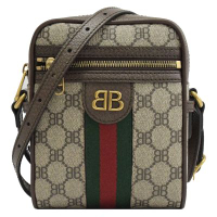 Gucci & BALENCIAGA 巴黎世家 s Hacker Project 金屬LOGO印花皮革斜背手機包/小方包(駝)