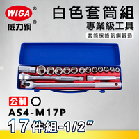 WIGA 威力鋼 AS4-M17P 1/2＂ 17件組白色套筒組 [4分頭, 附棘輪扳手, 接桿]