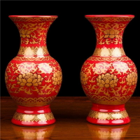 供佛花瓶  花瓶陶瓷 花瓶佛具 神明花瓶 神桌花瓶 拜拜花瓶真金紅無字蓮花佛教花瓶供菩薩唐彩真金紅富貴陶瓷供佛蓮花淨瓶